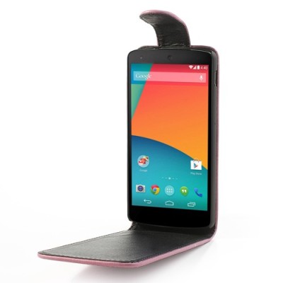 Atverčiamas odinis rožinis LG Nexus 5 E980 dėklas (dėkliukas) / Priedai.lt