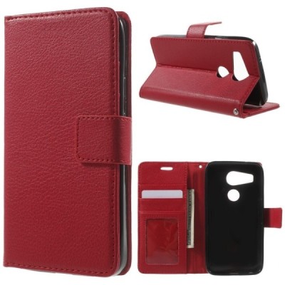 LG Nexus 5X atverčiamas raudonas odinis dėklas - piniginė / Priedai.lt