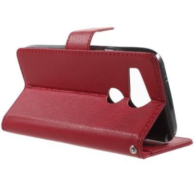 LG Nexus 5X atverčiamas raudonas odinis dėklas - piniginė / Priedai.lt