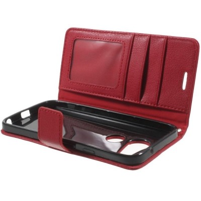 LG Nexus 5X atverčiamas raudonas odinis dėklas - piniginė / Priedai.lt