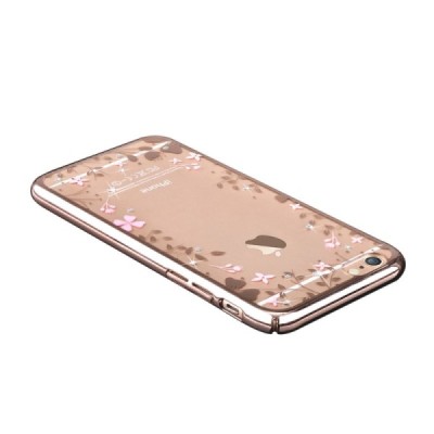 Apple iPhone 6 (6s) Devia Crystal Flowers Swarovski plastikinis skaidrus permatomas auksinis dėklas su kristalais / Priedai.lt