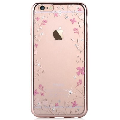 Apple iPhone 6 (6s) Devia Crystal Flowers Swarovski plastikinis skaidrus permatomas auksinis dėklas su kristalais / Priedai.lt