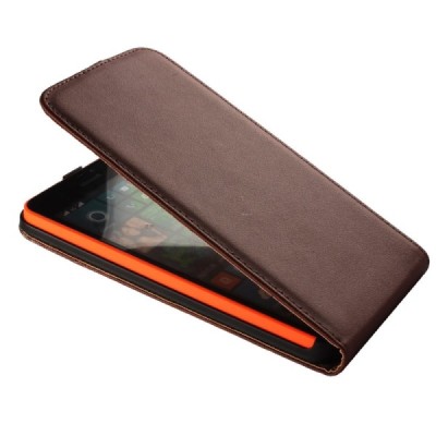 Microsoft Lumia 640 XL klasikinis vertikaliai atverčiamas juodas odinis dėklas / Priedai.lt