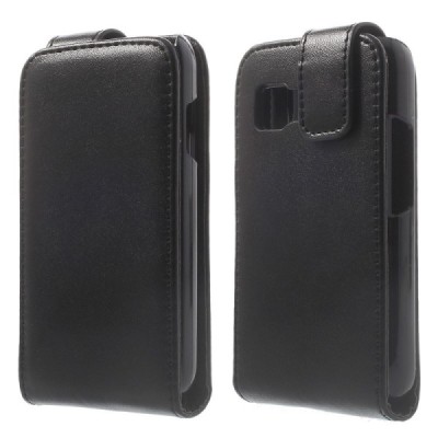 Samsung Galaxy Young 2 (G130) klasikinis vertikaliai atverčiamas juodas odinis dėklas / Priedai.lt