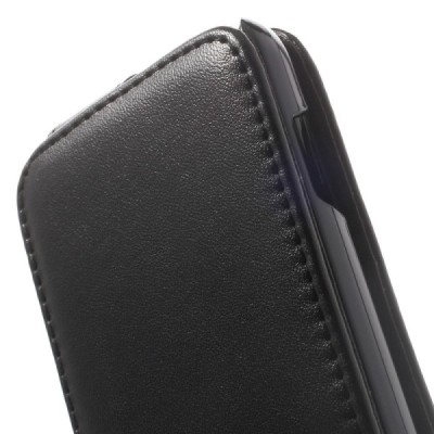 Samsung Galaxy Young 2 (G130) klasikinis vertikaliai atverčiamas juodas odinis dėklas / Priedai.lt