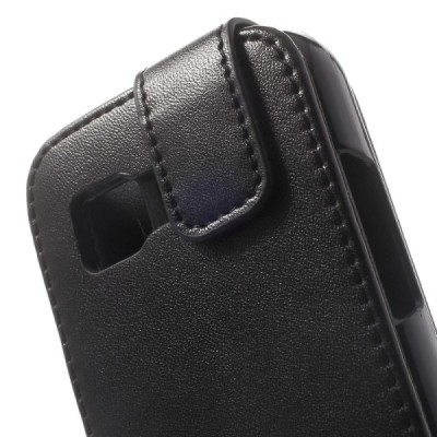 Samsung Galaxy Young 2 (G130) klasikinis vertikaliai atverčiamas juodas odinis dėklas / Priedai.lt