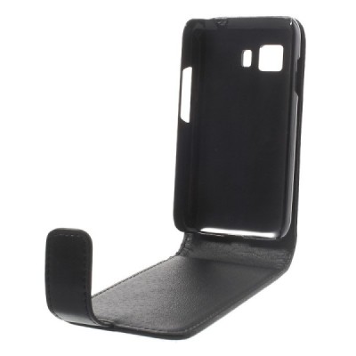 Samsung Galaxy Young 2 (G130) klasikinis vertikaliai atverčiamas juodas odinis dėklas / Priedai.lt