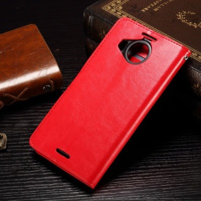 Microsoft Lumia 950 XL atverčiamas raudonas odinis dėklas - piniginė / Priedai.lt