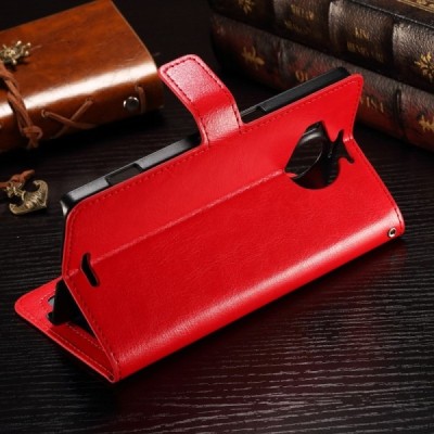 Microsoft Lumia 950 XL atverčiamas raudonas odinis dėklas - piniginė / Priedai.lt