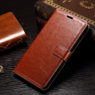 Microsoft Lumia 950 XL atverčiamas rudas odinis dėklas - piniginė / Priedai.lt