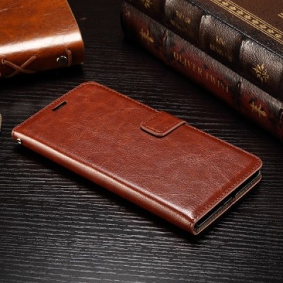 Microsoft Lumia 950 XL atverčiamas rudas odinis dėklas - piniginė / Priedai.lt