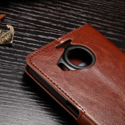 Microsoft Lumia 950 XL atverčiamas rudas odinis dėklas - piniginė / Priedai.lt
