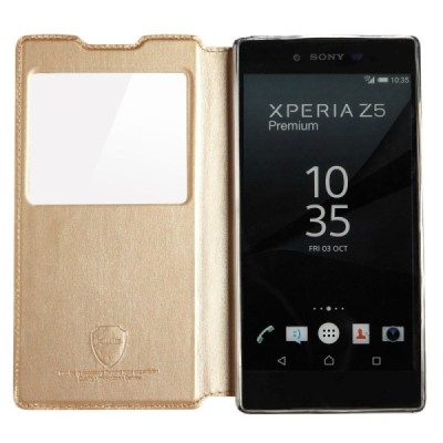 Sony Xperia Z5 Premium „Kalaideng“ Sun atverčiamas auksinis dėklas - knygutė / Priedai.lt