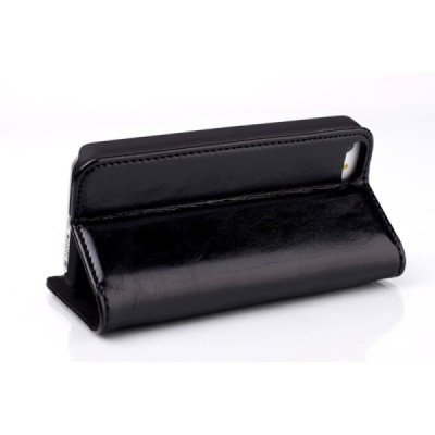 Apple iPhone SE (5, 5s) solidus atverčiamas juodas odinis dėklas - knygutė / Priedai.lt