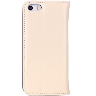 Apple iPhone SE (5, 5s) solidus atverčiamas smėlio (dramblio kaulo) spalvos odinis dėklas - knygutė / Priedai.lt
