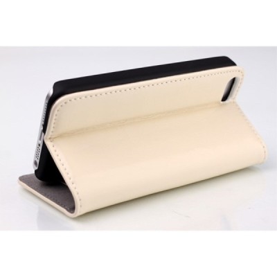 Apple iPhone SE (5, 5s) solidus atverčiamas smėlio (dramblio kaulo) spalvos odinis dėklas - knygutė / Priedai.lt