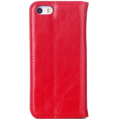 Apple iPhone SE (5, 5s) solidus atverčiamas raudonas odinis dėklas - knygutė / Priedai.lt