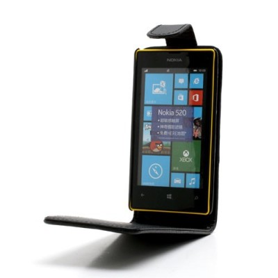 Nokia Lumia 520 klasisks ādas vertikāli atvēramais melns futrālis / Vacins.lv