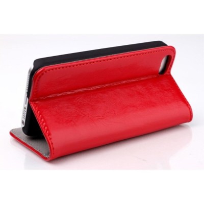 Apple iPhone SE (5, 5s) solidus atverčiamas raudonas odinis dėklas - knygutė / Priedai.lt