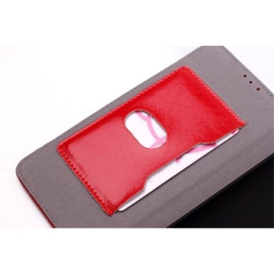 Apple iPhone SE (5, 5s) solidus atverčiamas raudonas odinis dėklas - knygutė / Priedai.lt