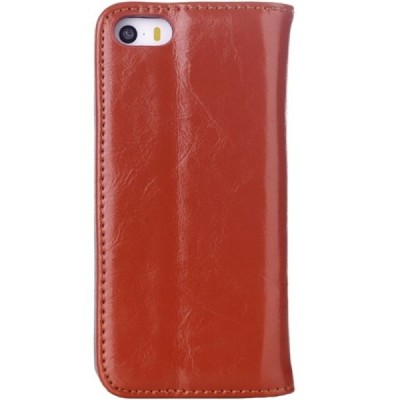 Apple iPhone SE (5, 5s) solidus atverčiamas rudas odinis dėklas - knygutė / Priedai.lt