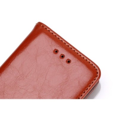 Apple iPhone SE (5, 5s) solidus atverčiamas rudas odinis dėklas - knygutė / Priedai.lt