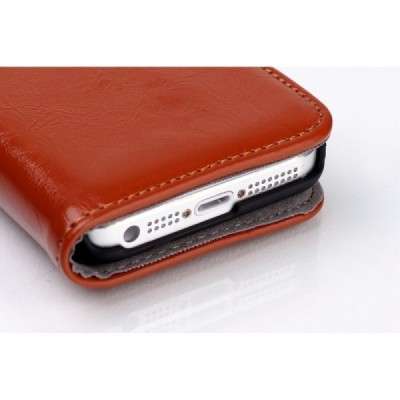 Apple iPhone SE (5, 5s) solidus atverčiamas rudas odinis dėklas - knygutė / Priedai.lt