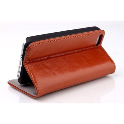 Apple iPhone SE (5, 5s) solidus atverčiamas rudas odinis dėklas - knygutė / Priedai.lt