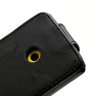 Nokia Lumia 520 klasisks ādas vertikāli atvēramais melns futrālis / Vacins.lv