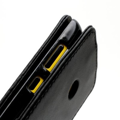 Nokia Lumia 520 klasisks ādas vertikāli atvēramais melns futrālis / Vacins.lv