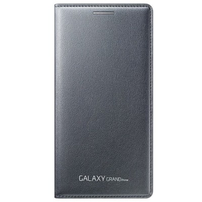 Samsung Galaxy Grand Prime (G530, G531) oficiāls Flip Wallet Cover atvērams melns ādas maciņš (maks) / Vacins.lv