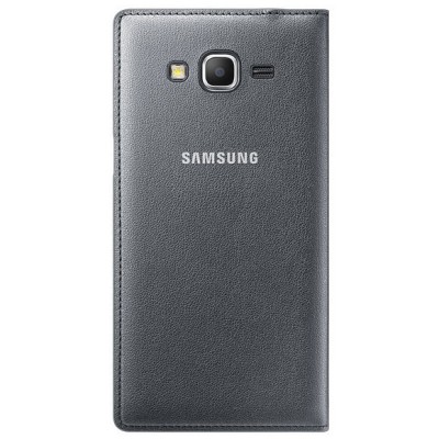 Samsung Galaxy Grand Prime (G530, G531) oficiāls Flip Wallet Cover atvērams melns ādas maciņš (maks) / Vacins.lv
