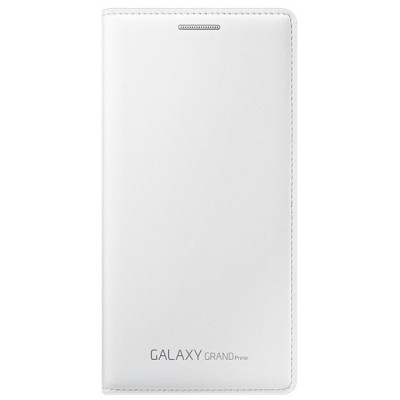 Samsung Galaxy Grand Prime (G530, G531) originalus Flip Wallet Cover atverčiamas baltas odinis dėklas - piniginė / Priedai.lt
