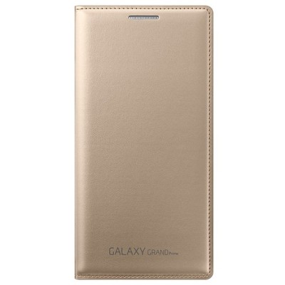 Samsung Galaxy Grand Prime (G530, G531) originalus Flip Wallet Cover atverčiamas auksinis odinis dėklas - piniginė / Priedai.lt