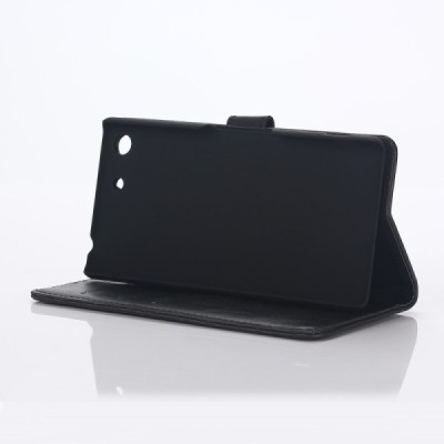 Sony Xperia M5 atvēramais ādas melns retro maciņš (maks) / Vacins.lv