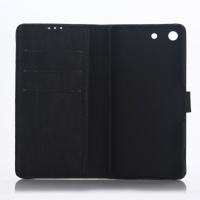 Sony Xperia M5 atvēramais ādas melns retro maciņš (maks) / Vacins.lv