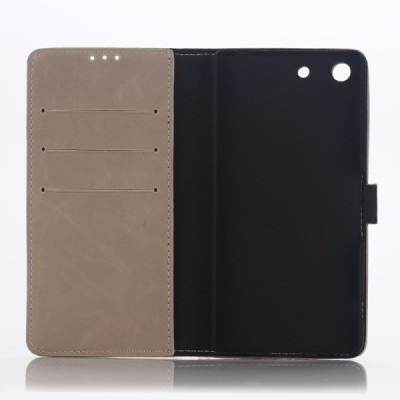 Sony Xperia M5 atverčiamas smėlio (dramblio kaulo) spalvos odinis retro dėklas - piniginė / Priedai.lt