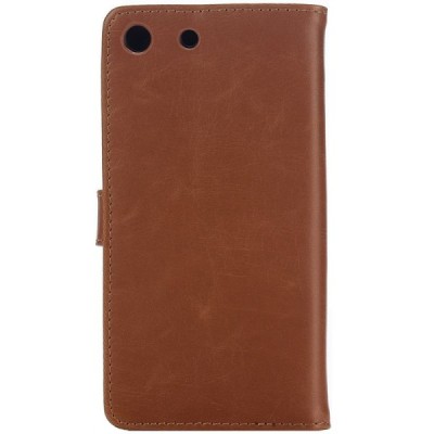 Sony Xperia M5 atverčiamas šviesiai rudas odinis retro dėklas - piniginė / Priedai.lt