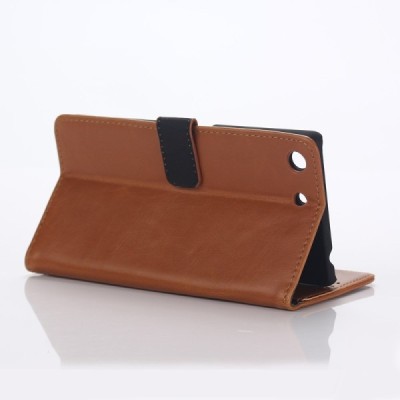 Sony Xperia M5 atverčiamas šviesiai rudas odinis retro dėklas - piniginė / Priedai.lt