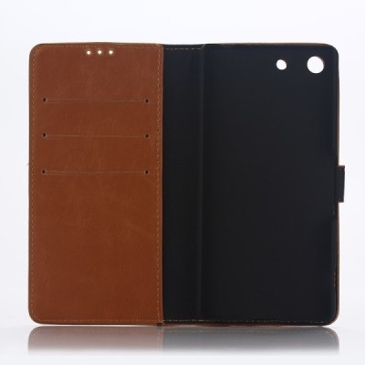 Sony Xperia M5 atverčiamas šviesiai rudas odinis retro dėklas - piniginė / Priedai.lt