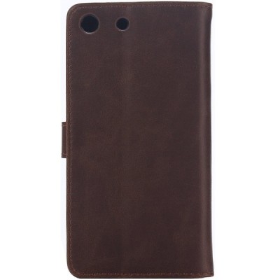 Sony Xperia M5 atverčiamas tamsiai rudas odinis retro dėklas - piniginė / Priedai.lt
