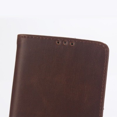 Sony Xperia M5 atverčiamas tamsiai rudas odinis retro dėklas - piniginė / Priedai.lt