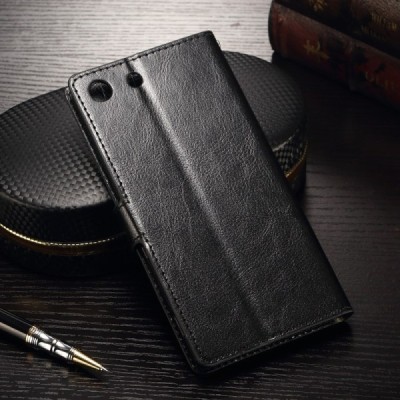 Sony Xperia M5 atvēramais ādas melns maciņš (maks) / Vacins.lv