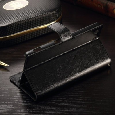 Sony Xperia M5 atvēramais ādas melns maciņš (maks) / Vacins.lv