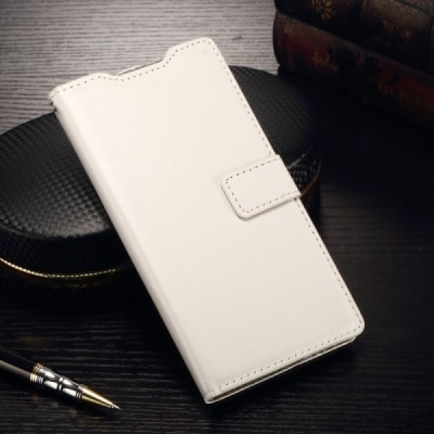 Sony Xperia M5 atverčiamas baltas odinis dėklas - piniginė / Priedai.lt