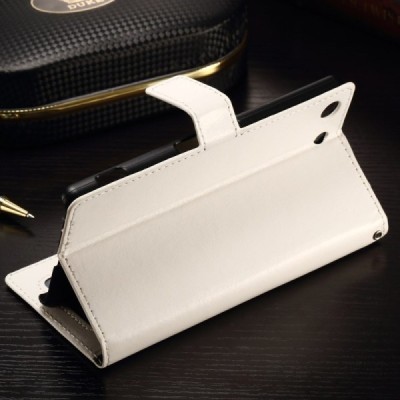 Sony Xperia M5 atverčiamas baltas odinis dėklas - piniginė / Priedai.lt