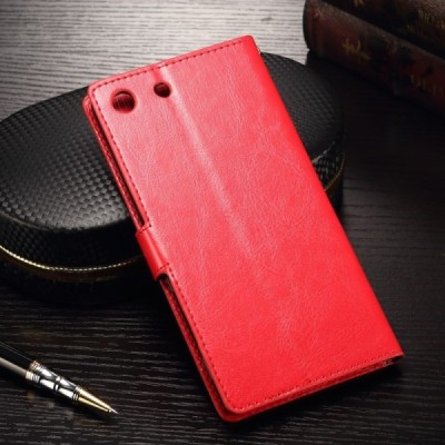 Sony Xperia M5 atvēramais ādas sarkans maciņš (maks) / Vacins.lv