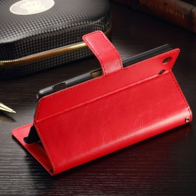 Sony Xperia M5 atvēramais ādas sarkans maciņš (maks) / Vacins.lv