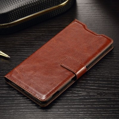 Sony Xperia M5 atverčiamas rudas odinis dėklas - piniginė / Priedai.lt