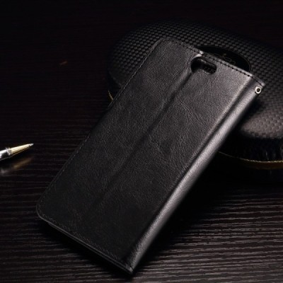 HTC One A9 atverčiamas juodas odinis dėklas - piniginė / Priedai.lt